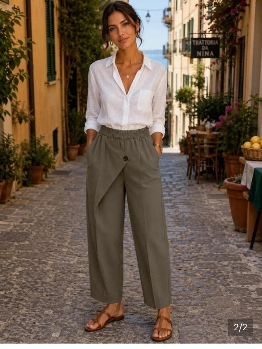 Made In Italy Cotton Pareo Relaxed High-Waist  Wrap-Front Trousers